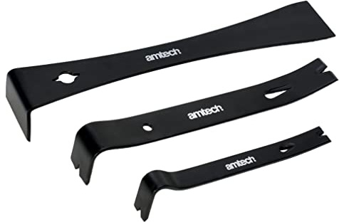 Amtech 3pc Mini Pry Bar Set, Heat Treated Hardened Carbon Steel with Satin Black Finish, Small, Medium & Long Bars for Paint Tins, Lifting & Tight-Space DIY Tasks