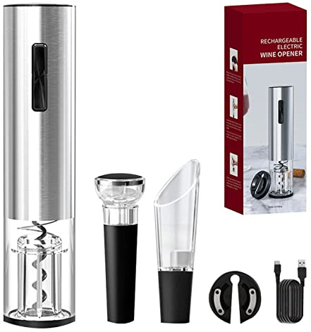 Electronic Wine Opener, Rechargeable Wine Bottle Opener Electronic Corkscrew Bottle Opener with Foil Cutter, for Family Gatherings, Weddings