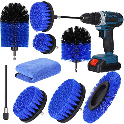 Brosse Perceuse 8PCS Brosse de Nettoyage Brosse Rotative Nettoyage Électrique pour Salle de Bain Douche WC Carrelage Bleu