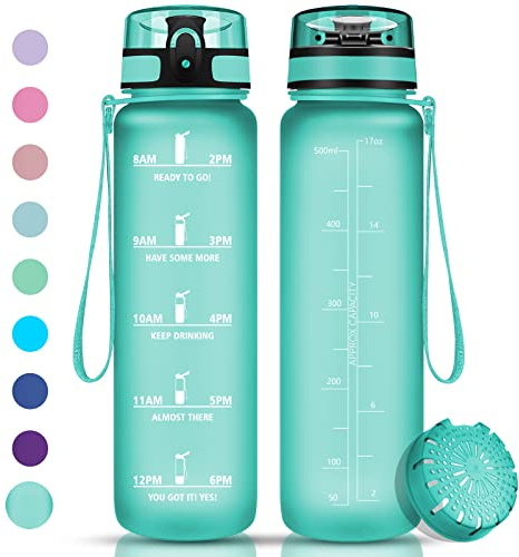 Vikaster Borraccia 500ml, Senza BPA & A Prova di Perdita, Bottiglia Acqua, Reutilizables, Scuola Elementare, Borraccia Motivazionale per Scuola, Palestra, Ufficio, Running