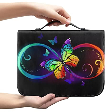 SEANATIVE Bibeltasche mit Neon-Schmetterlings-Druck, mit Griffen für Frauen, Leder, Bibel-Buchhülle, Bibel-Tragetasche, wasserdichte Bibel-Tragetasche