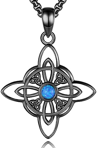 CELESTIA Amulette Collier Pendentif Pentacle Lune et Etoile avec Nœud de Sorciere Celtique Argent 925 Bijoux Sorcellerie Wicca Cadeau Femme Porte Bonheur