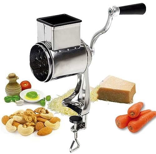Rallador de Tambor Multi Rallador, Rallador de Cocina Manual de Acero Inoxidable Cortador de Ensalada de Verduras, Cortador en Espiral, con 5 Cuchillos de Tambor, for Queso, Pepinos, Zanahorias, Patat