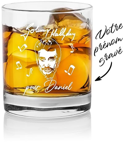 Gravure Events Verre à Whisky Johnny Hallyday Personnalisé avec Prénom Gravé - Cadeau pour Homme Papa Fête des Pères Saint Valentin Noël Anniversaire