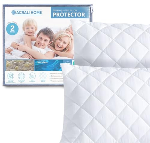 ACRALI HOME Lot de 2 housses de coussin matelassées avec fermeture éclair - 50 x 75 cm - Hypoallergéniques - Doux et respirant pour un sommeil confortable