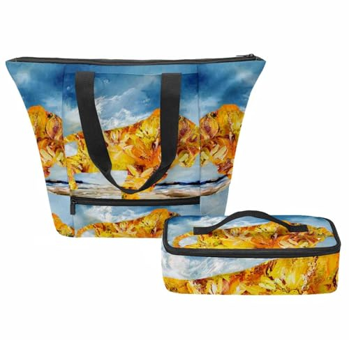 VAPOKF Ölgemälde Stier Handtaschen für Frauen, Tote Umhängetasche mit isoliertem Mittagessen Tasche Set, Top Griff Schulter Handtaschen mit Reißverschluss, multi, Einheitsgröße