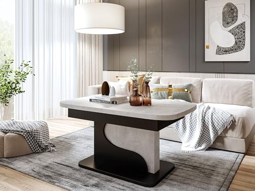 designimpex DA-111 Couchtisch Beton/Schwarz matt ausziehbar höhenverstellbar abgerundete Ecken 120/200 cm modern Wohnzimmertisch Esstisch Sofatisch platzsparend Wohnzimmer