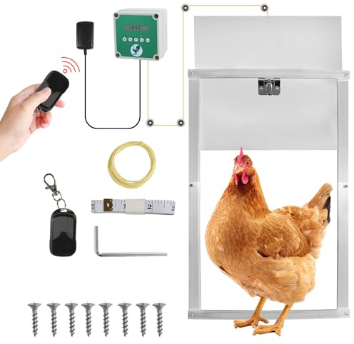Duisrech Automatische Hühnertür mit Schieber 30 x 30 cm, Hühnerklappe mit Lichtsensor, Alu-Hühnertür mit Zeitsteuerung Manuell Hühnerstall-Tür mit Flüssigkristallanzeige für sichere Hühn