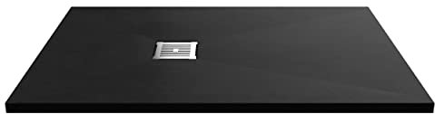 Balterley 1200 x 800 mm Rectangular Shower Tray, Slimline Shower Trays, Durable Stone Resin Base Trays for Bathroom Enclosure Cubicle, Central Waste Rectangular Tray for Wetroom Showers (Slate Black)