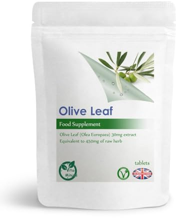 Olive Leaf 450mg Extract Tablets, Cardiovascular Health, Blood Pressure, Natural Oleuropein (Pack of 180)