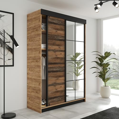 KIER FURNITURE Armoire Dressing LAMARO Craft doré/Ancien 138x205x59 cm | Armoire dressing spacieuse avec rangement pratique pour vêtements et linge, idéale pour chambre adulte ou enfant
