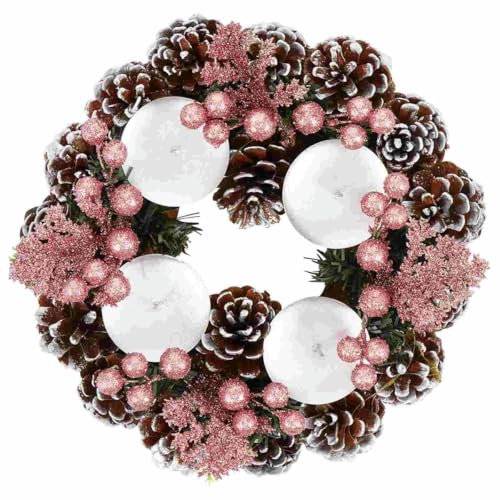 Weihnachtskranz Kerzenständer Ringe Adventsringhalter Kränze Halter Votivkerzenhalter Kiefernholz Beeren Winterkegel Dekor Ständer Mini-Rosa