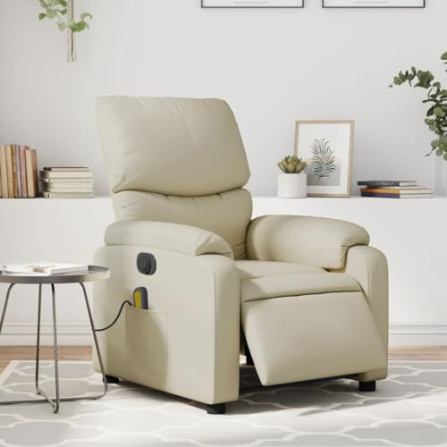 Homgoday Massagesessel Elektrisch Fernsehsessel Relaxsessel mit Liegefunktion, Ruhesessel TV Sessel Polstersessel, Verstellbare Rückenlehne Fußstütze, für Wohnzimmer Creme Kunstleder