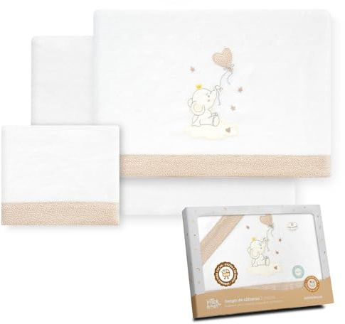 Interbaby Bettwäsche-Set für Kinderwagen, 40 x 80 cm, 100% Baumwolle, warm, Flanell-Bettwäsche, inklusive Spannbettlaken, Bettbezug und Kissenbezug, ideal für den Winter, Elefantenballon-Herz,