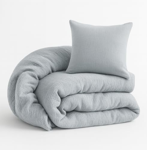 ALAVYA HOME® Kinderbettwäsche 135x200 2 teilig | ÖkoTex Zertifiziert & für Allergiker geeignet | Musselin Bettwäsche Kinder Set mit je 1 Bettbezügen 200 x 135 & 1 Kissenbezügen 80x80 | Grau