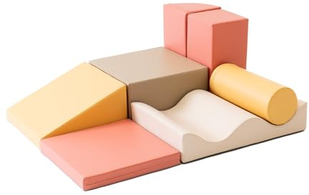 IGLU SOFT PLAY Discoverer-set, mjuka byggstenar, jättebyggstenar, skumbyggstenar, stora byggstenar, 7 stycken (Pastel Autumn)