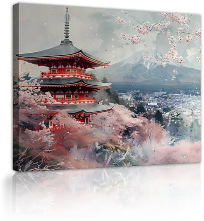 YUNART Impression de style japonais sur toile fleurs de cerisier mont Fuji peintures affiche art mural image pour salon Home Design Decor 65x85cm Cadre intérieur