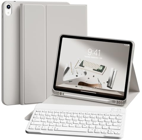 ZKTUYU Tastatur Hülle für iPad Air 11 Zoll M4/M3/M2 (2026/2025/2024), iPad Air 5./4. Generation 2022/2020 10,9 Zoll, TPU Rückschale mit Stifthalter, Abnehmbarer Magnetisch QWERTZ Tastatur, Grau