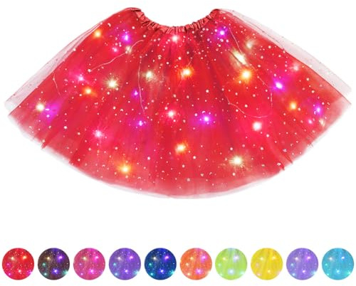 AYBUY Jupe Tutu LED pour Femme, Jupe Tutu en Tulle à Trois Couches pour Adultes Parti Ballet Danse Fancy Dress Halloween, Rouge vif