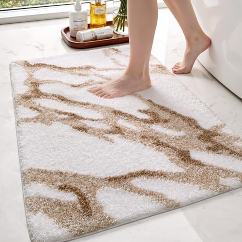 DEXI Badematte rutschfest 44 x 76 cm, waschbar Badezimmerteppich weich Badteppich Mikrofaser Saugfähig Badvorleger Duschvorleger, Weiß