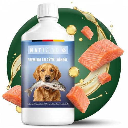 NatiVivo Olio di salmone premium 500 ml – olio di pesce di alta qualità per cani, gatti e cavalli – ricco di acidi grassi Omega 3 e 6 – olio di barf naturale per cani