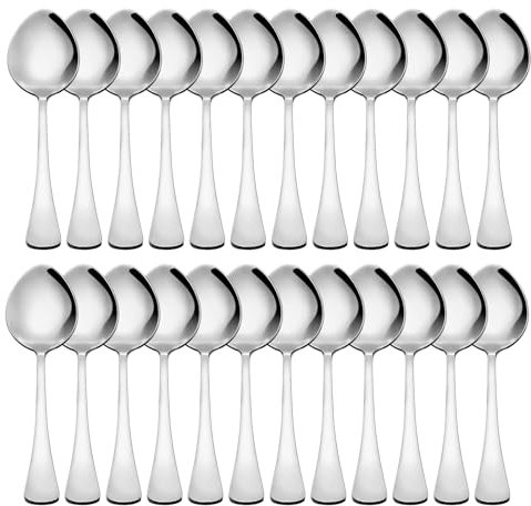 Teaspoons Set of 24 Stainless Steel Table Spoons 6.6 inch Tea Spoon Food Grade Cutlery Spoons for Coffee Dessert Yoghurt Spoon Sets for Home Kitchen Restaurant Dishwasher Safe