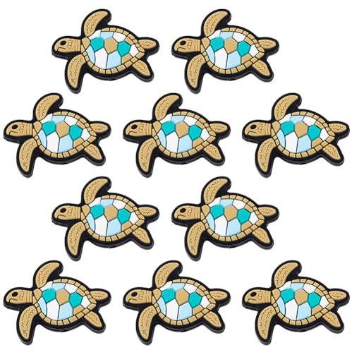 WEBEEDY 10 PCS Perles en Silicone Colorées Turtle Mignonnes Perles Focales en Silicone Turtle de Mer Doux en Vrac Perles en Silicone Animaux pour Fabrication de Bijoux de Porte Clés Trou:2mm(25x30mm)