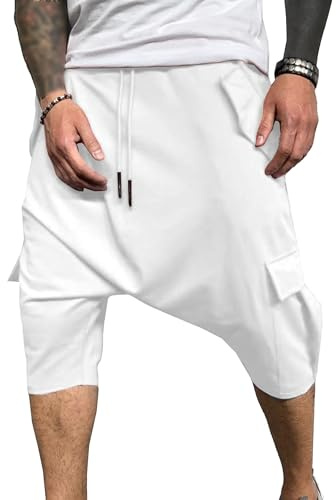 3/4 herr hippiebyxor Drop gren haremshorts Genie Short herr Capri Cotton Baggy Shorts med breda ben Vita X-Large