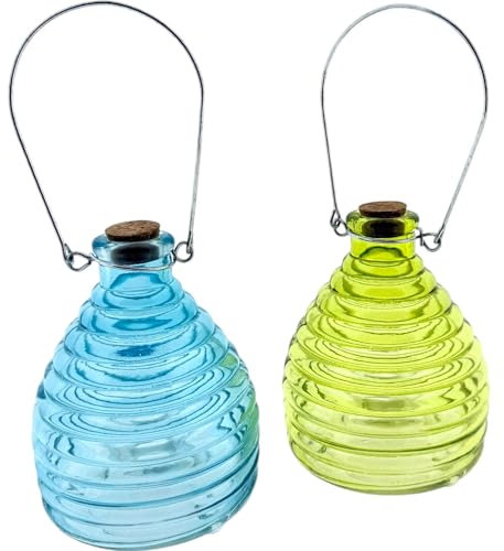 Wespenfänger aus Glas – 2er Set Blau & Gelbgrün – 10 x 13 cm