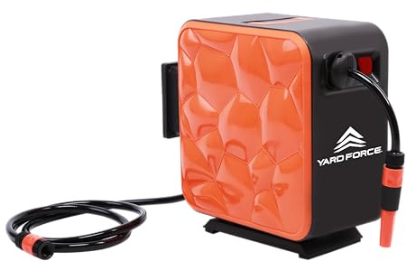 Yard Force HW HR20B Enrouleur de tuyau d'arrosage automatique 20 m – Support mural Quick Release à 180 °, 8 bar, avec buse de pulvérisation et kit d'adaptateurs