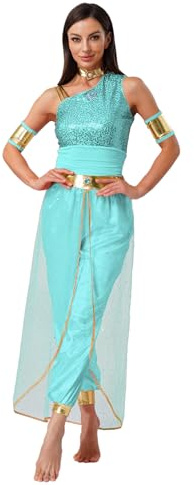 iiniim Damen Bauchtanz Kostüm Bauchtänzerin Orientalische Indische Verkleidung Halloween Karneval Fasching Party Tanzkleidung C Minzgrün M