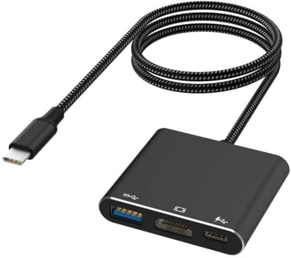 Battony USB C Multiport AV Adapter with 4K HDTV Output USB 3.0 Port, Blcak 50cm Braided Cable & USB-C Fasting Charging Port,Compatible for MacBook Pro Air M1 M2 Pad Pro iMac and Other Type C Devices