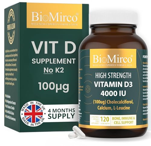 Vitamin D 4000iu without K2, High Strength Easy-Swallow D3, 120 Capsules, Supports Immunity, Bones Energy, Vitamin D High strength Potent Dose with Calcium, Supplements for Women & Men, Made in The UK
