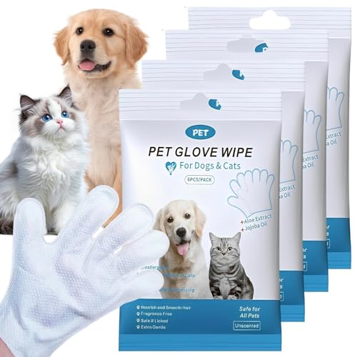 KUWUNG 24 unidades de toallas para perros y gatos, guantes de lavado desechables para perros, guantes de lavado desodorizantes, sin olor, sin perfume y respetuosos con la piel, patas y cuerpo limpios