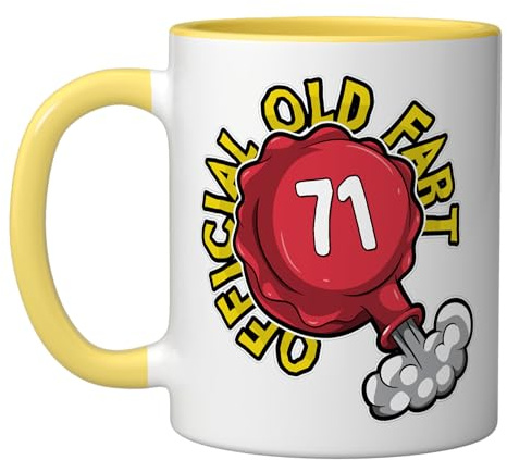 71st Birthday Official Old Fart Funny Red Whopee Cushion Ceramic Mug, Yellow/White