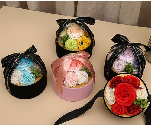 NEIQIUWING Bouquet de fleurs de savon dans une boîte cadeau, parfum de rose savonneuse fait main et décoration