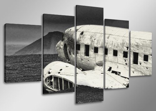 Visario Leinwandbild Flugzeug Wüste — beeindruckendes XXL Wandbild auf Leinwand fertig gerahmt — 160x80 cm 5501