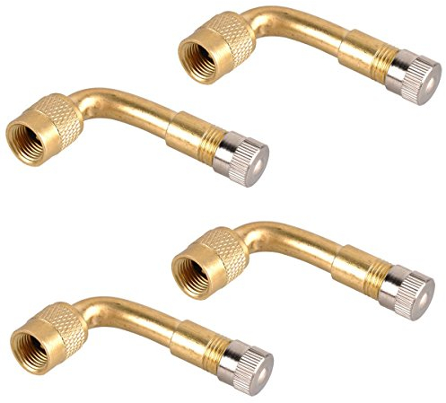 AutoEC 90-Grad gebogene Reifenventilverlängerung, aus Messing, Luftreifenverlängerung, Schrader, Ventiladapter für Auto, Motorrad, Fahrräder, Mäher und Scooter (4er Pack)