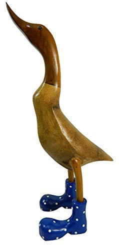 Bamboo Duck with Dark Blue Wellington Boots, Approx. H40cm - Quirky Wooden Ornaments for Indoor & Outdoor Use - Cute Room Decor & Fun Animal Themed Gift Idea - Unique Garden & Home Sculpture