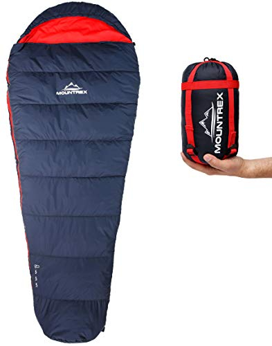 MOUNTREX Schlafsack 10°C / 20°C - Kleines Packmaß & Ultraleicht (760g) - Outdoor Sommerschlafsack, Mumienschlafsack (205x80cm) - Kompakt, Warm Leicht - Camping Reise Festival - Koppelbar