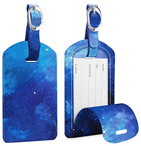 [2 Stück] Fintie Kofferanhänger aus Kunstleder, Gepäckanhänger ID Etikett | mit Adressschild Namenschild für Reisetasche Koffer,