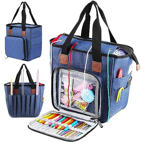 JOZEA Tasche für Wolle, Tasche Stricken, Häkeln Taschen für Unvollendete Projekte, Häkelnadeln und Anderes Zubehör (Kein Zubehör Enthalten)