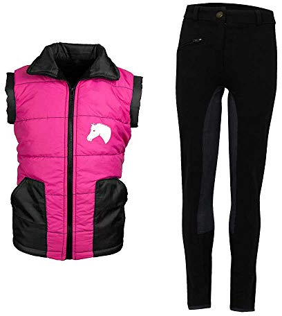 MS-Trachten Reitset Kinder Reitweste Mia Pink mit Reitleggings Schwarz (134/140)