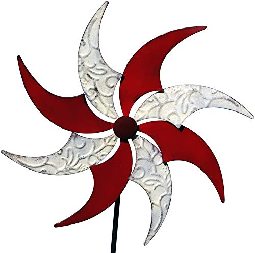 GeKi Trend Windrad Garten Metall Schmiedeeisen Vintage Gartendeko bunt rot Windmühle Windspiel Gartenstecker 48 cm Flügel x 150 cm groß kugelgelagert