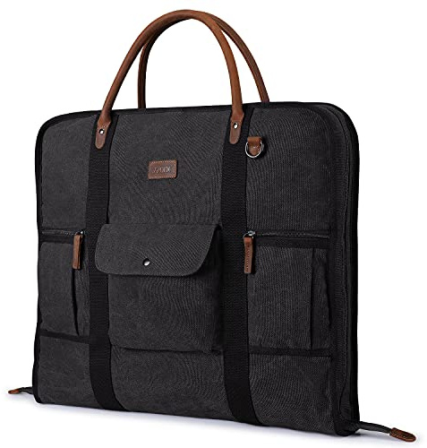 S-ZONE Borsa porta Abiti da Uomo Borsa porta Abiti in Vera Pelle con Finiture in Tela per Viaggi Brevi per Viaggi D'Affari