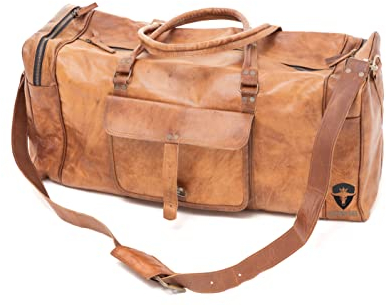 Vintage Leder Bags Weekender Luggage XXL Spacious Leather Sports Bag Leisure Bag Women Men Vintage Brown 60 cm Large Travel Bag for Men by Factory Side