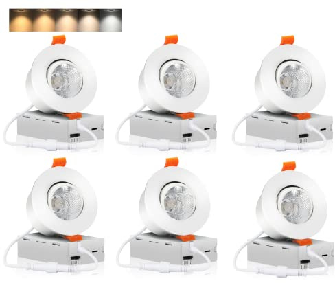 CLOUDY BAY 3 Inch 5CCT LED Eyeball Recessed Light,Dimmable Swivel Adjustable Downlight, 2700K/3000K/3500K/4000K/5000K Selectable,8W,Airtight,ETL,FCC,Pack of 6