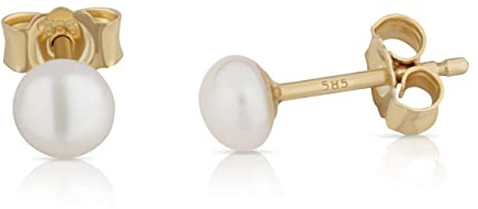 NKlaus Ohrstecker für Damen 585 Gelb Gold 14 Karat; Süßwasserperle, 2 Stück | 4mm; 4,0mm; Gelbgold; Gelb; 4mm; perlenohrringe gold 585 stecker