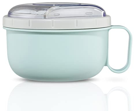 Xavax | Fiambrera redonda con cubiertos de 1100mL, Azul pastel | Para platos fríos y calientes, Apta para microondas, Con asa y cierre de rosca