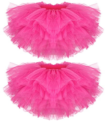 Sintege 2 Klassisch Elastisch Tutu Röcke 5 Lagiger Tutu Tüllrock Damen Erwachsene 80er Halloween(Rosarot)